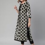ANNI Designer Women's Cotton Blend Chex Printed Straight Kurta with Pant