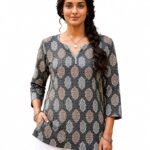 RegalBloom's Women's Floral Print Short Kurti, Round-Neck with Lace Detailing, 3/4 Sleeves, Casual Tunic Top