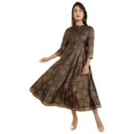 Yashika Women's Rayon Black Color Foil Printed Anarkali Kurta