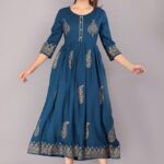 Women's Rayon Anarkali Hand Block Printed Regular Fit Kurti